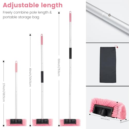 Car Wash Brush with Long Handle, 60'' Soft Bristle Cleaning Brush, Car Cleaning Brushes, Carwash Brushes for SUV, RV, Boat, Truck, House Siding, Sweep Snow,Pink - color: Pink