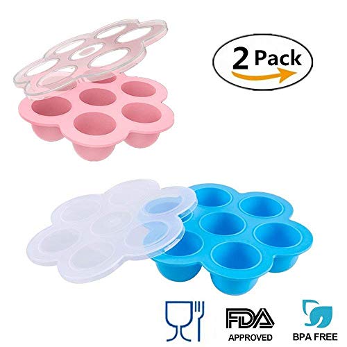 2 Pack Silicone Egg Bites Mold for Instant Pot Accessories - Fits Instant Pot 5,6,8 qt Pressure Cooker Baby Food Freezer Tray with Lid Reusable Storage Container, Pink/blue