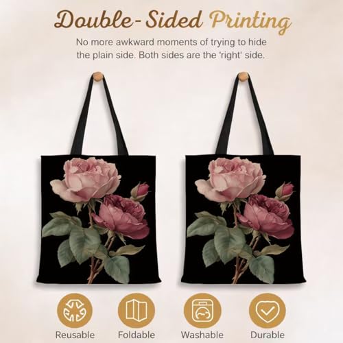 Vintage Floral Canvas Tote Bag, Aesthetic Botanical Reusable Grocery Bags for Women, Elegant Floral Lover Gift Tote - color: Color25