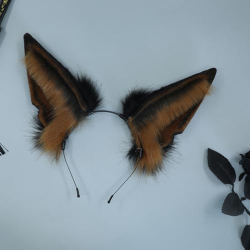 Handmade Wolf Ears Headband Fox Ear Hairband Wolf Cosplay Props - color: Brown Black