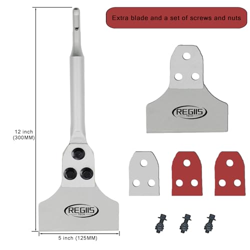 SDS Plus Floor Scraper 5 in. x 12 in. Wide Tile Flooring Adhesives Remover, Thinset Removal Tool Chisel Bit with Spare Blades for Rotary Hammer Drill - size: 5X12''