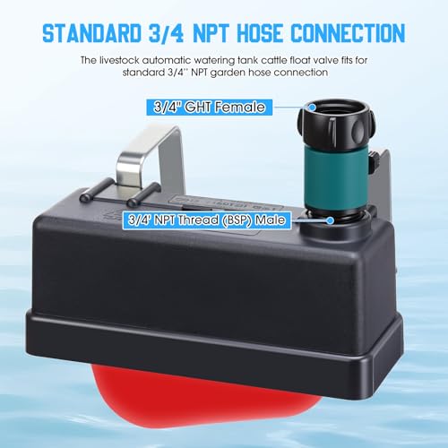 Threlaco 2 Set Water Tank Float Valve with 3/4" Hose Connector | Automatic Water Level Control Float Valve for Farm Livestock Horse Pool Aquariums Hydroponics and Livestock Waterer