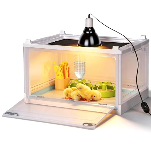 Chick Brooder Box with Adjustable Heat Lamp, Waterer & Feeder | Foldable Plastic Brooder Box for Chicken Chicks Ducks Quail Baby Birds, Transparent Visible, Easy to Clean, Waterproof