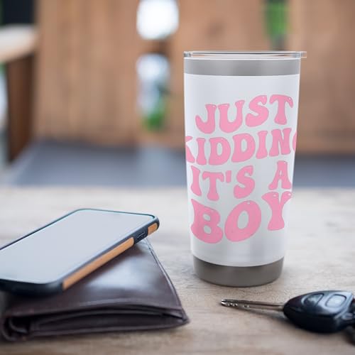 Just Kidding It's a Boy Pink Gender Reveal Party Supplies Stainless Steel Insulated Tumbler - color: White