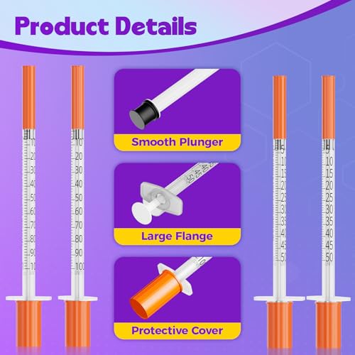 1ml Syringes 29G 1/2" 13mm Needle U-100 Disposable Lab Syringe, 30 Pack - size: 29G 1cc 1/2" (13mm)