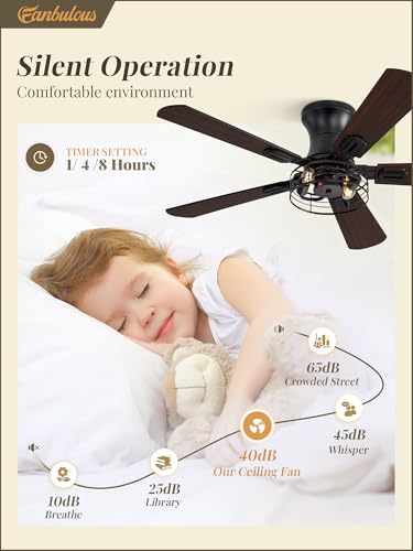 Fanbulous 42 Inch Farmhouse Rustic Caged Ceiling Fan with Lights, 2 Pack | Double-sided Color Blades , APP/Remote Control ,6-speed Wind & Reversible Function, Timer, Flush Mount, Black/ Walnut - color: Black and Walnut