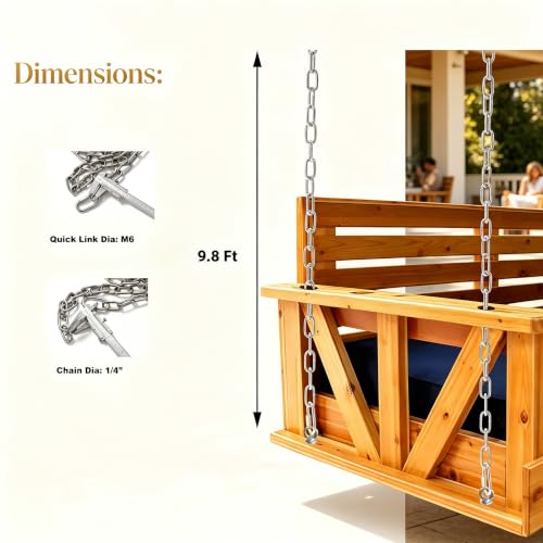 4 Pack 9.8 Foot 304 Stainless Steel Porch Swing Bed Chains | Fits Up to 10' Ceiling, Heavy Duty, Hanging Swing Daybed Chain Replacement Kit, 700LB Capacity - size: 10 Feet Ceiling 9.8Ft*4