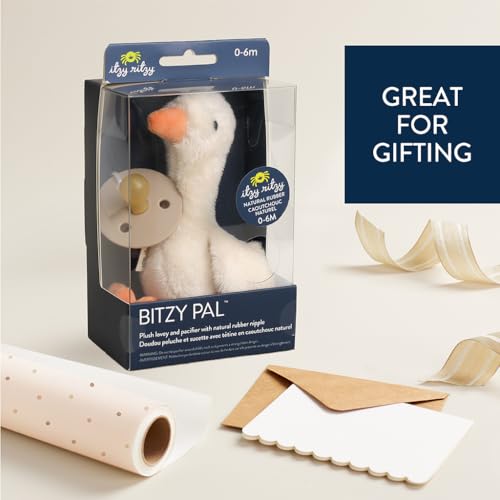 Itzy Ritzy Pacifier & Lovey Set - Natural Rubber Pacifier with Plush Goose | Natural Rubber Pacifier with Detachable Bear Lovey, Soft Cotton Fabric, Large Vent Holes, and Soothing Comfort for Babies - color: Goose