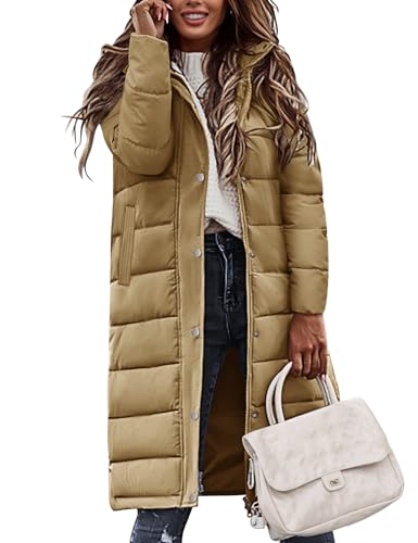 Winter Coats for Women-Puffer Jacket Hooded Warm Winter Long Coat Thickened Down Alternative Jacket Outwear - color: Khaki, size: Medium