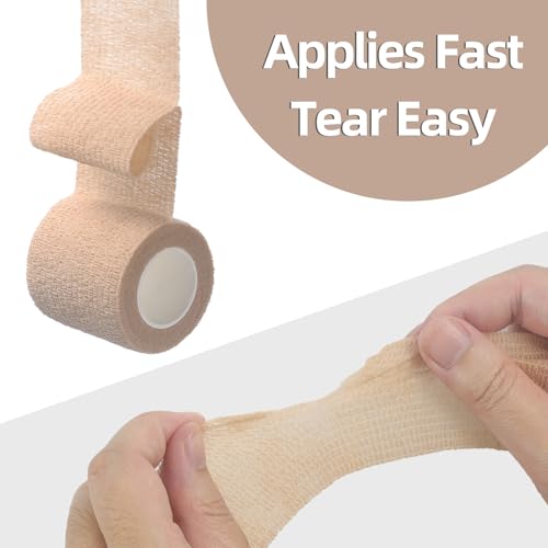 IndigoCase 12 Pack Self Adhesive Bandage Wrap 2 Inch x 5 yd Elastic Tape | Skin Color Elastic Bandage Wrap, Vet Wrap, Small Bandage for Kids, Fingertip, Wrist, Dog, Pets - color: Skin, size: 2 Inch - 12 Pack