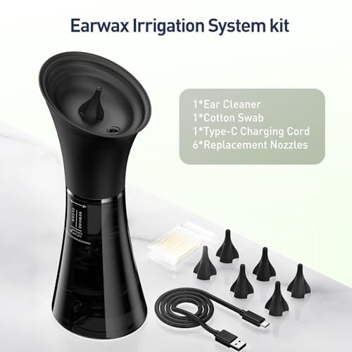 Ear Wax Removal - Electric Ear Cleaner with IPX7, Water Powered Ear Cleaning Tool with Irrigation Flusher, 6 Tips, 4 Pressure Settings - Safe & Effective for Ear Wax Cleaning Gifts for Women Men