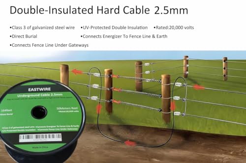 2.5mm 164ft Electric Fence Double Insulated Wire Underground | Electric Fence Double Insulated Underground Hard Cable, Direct Burial 50meters - size: 50meters/164ft, style: 2.5mm