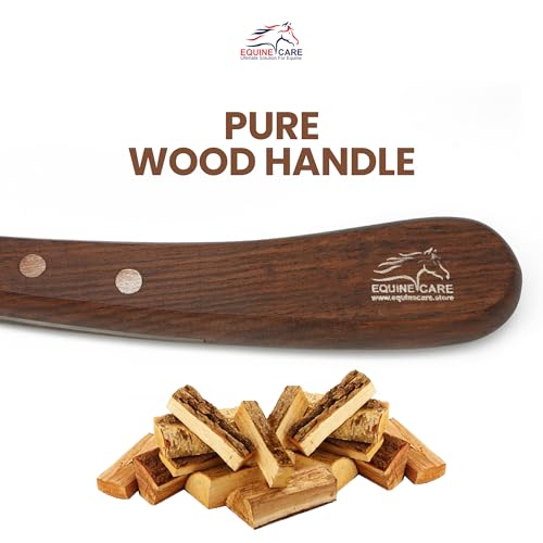 Equine Care Right-Handed Short Blade Hoof Knife for Horse Hoof Trimming | Short Farrier Hoof Knife: J2 stainless steel, compact curled tip and dual-riveted wood handle; right- or left-handed - style: Right Handed