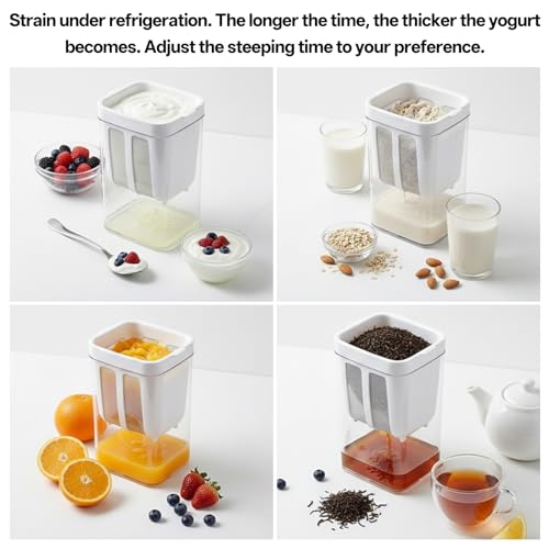 2 Packs Yogurt Strainer, 1100ML/37OZ Capacity Yogurt Strainer Separator with Stainless Steel Fine Mesh and Lid for Thick Greek Yogurt Soybean Milk Kefir Berries Fruit Juice Coffee
