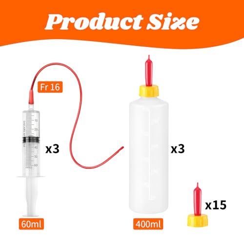 24 Pcs Lamb and Goat Kid Feeding Kit for Puppies Goat Feeding Baby Goats | Including 3 Pcs 400ml Lamb Feeding Bottles, 15 Pcs Goat Nipples, 6 Pcs Feeding Tube Kit 60 ml Syringe and 16 FR Tube