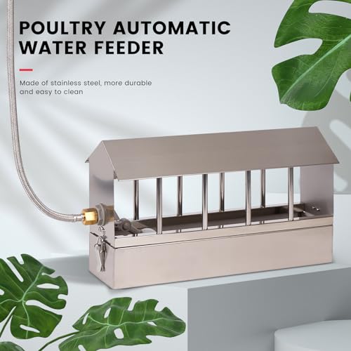 Automatic Chicken Waterer Stainless Steel Chicken Water Feeder Pigeon Water Dispenser with Float Valve Automatic Filling Water Poultry Waterer Fountain for Duck Goose Pigeon Quail