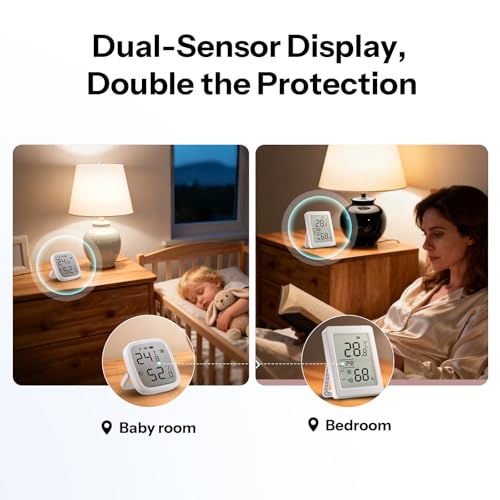 SONOFF SNZB-02DR2 AirGuard TH, Indoor Smart Zigbee Temperature and Humidity Sensor, 3.6'' LCD Display, App Monitoring with Charts, Notification Alerts, Data Export, Remote Data Display, 2-Pack
