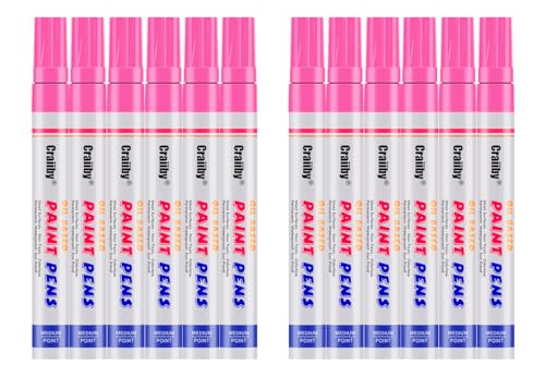 Pink Paint Markers, 12 Pack Oil-Based Waterproof Quick Dry Permanent Paint Pen Set for Rocks Painting, Wood, Fabric, Plastic, Canvas, Glass, Mugs, Metal, Tire, Stone, DIY Craft - color: Pink
