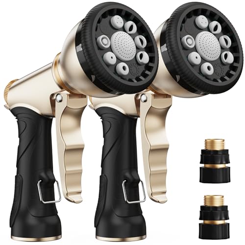 RAINPOINT Garden Hose Nozzle, Hose Sprayer Nozzle with 9 Spray Patterns, High Pressure Water Hose Nozzle Heavy Duty Metal Hand Sprayer, Watering Plants and Lawn, Car Washing, Pet Showering