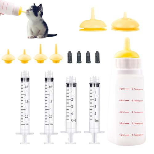 Puppies Nursing Bottle, Kitten Feeding Bottle with Feeding Nipple and Syringe,Ventilation Valve Resistant Tearing for Small Animal, Kittens, Rabbit, Hamster (Yellow) - color: Yellow, size: Model 3