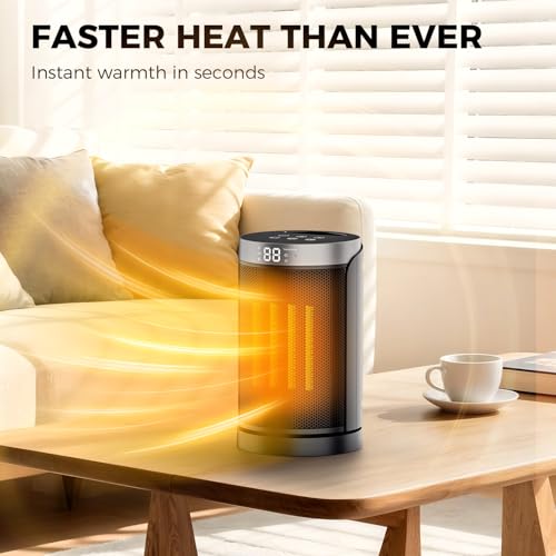 1500W Space Heater for Indoor Use, Portable PTC Ceramic Heater with 70° Oscillation, Remote Control, 1–12H Timer, Quiet Electric Heater with Overheat & Tip-Over Protection for Bedroom and Office - size: 9.9" / 70° Oscillation
