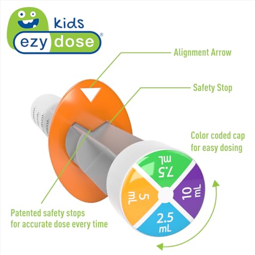 Ezy Dose Kids Oral Syringe & Medicine Dispenser with Brush, 10 mL, BPA-Free | Includes Cleaning Brush for Convenient Maintenance, Color-Coded Design Supports Accurate Liquid Portion for Babies & Toddlers - size: 10 mL/2 TSP with Brush (Single)