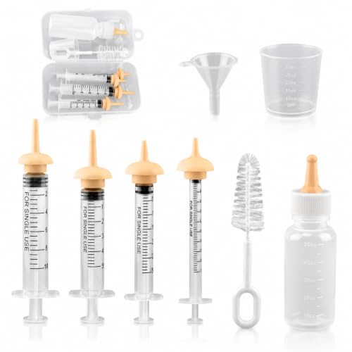 Pet Nursing Kit, Kitten Bottle Feeding Set with Silicone Nursing Nipples, Liquid Syringes, Formula Dispenser, Measuring Cup & Cleaning Brush for Newborn Puppies, Kittens & Other Small Animals