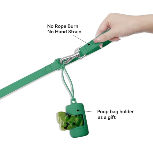 Waterproof Dog Leash with Poop Bag Holder, 5FT/6FT Adjustable Length with 2 Swivel Hooks, Odor-Free & Easy-Clean Dog Lead for Large Medium Small Dogs - color: Dark Green, size: 5FT - 3/5inch Width