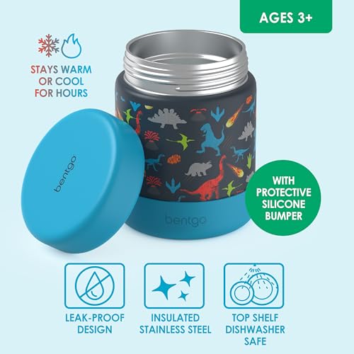Bentgo Kids Stainless Steel Leak-Proof Food Jar for Hot or Cold Food | 11 fl oz Double Insulated Container with Removable Silicone Bumper, Dishwasher Safe, Easy Open Lid, Ages 3+ (Dinosaur)) - color: Dinosaur