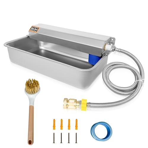 Automatic Dog Water Dispenser 2 Gal/7.57L Outdoor Dog Water Bowl Auto-Fill Water Feeder Stainless Steel Large Livestock Waterer Fit 3/4" GHT Faucet Wide Mouth Wall/Ground Mount - size: 2 Gal