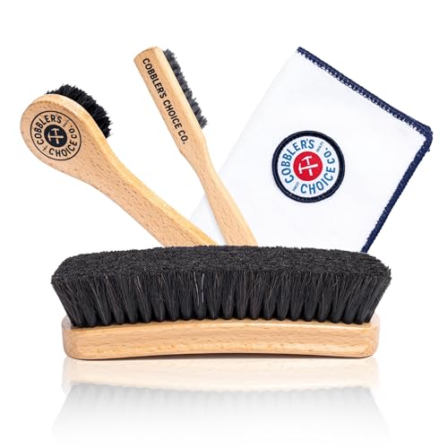 Cobbler’s Choice Co. Leather Care Kit with Horsehair Shoe Brush, Dauber Brush, Welt Brush, Microfiber Cloth - Tan - color: Tan