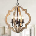16" Farmhouse Chandelier for Dining Room, Wood Rustic Chandelier | Dining Room Light Fixtures Over Table 4-Lights French Country Hanging Light, Adjustable Height for Entryway Kitchen Island - color: 16" Wood