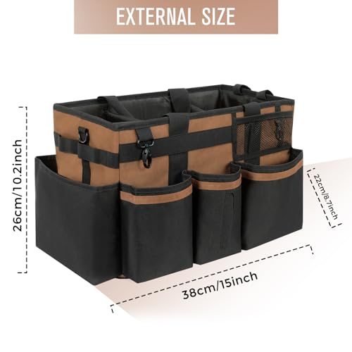 SCAVATA Wearable Cleaning Caddy, Cleaning Caddy Supplies Organizer with Handle & Shoulder Straps for Housekeepers, Under Sink & Car Cleaning Tool Organizers Bag with 4 Foldable Divider (Brown) - color: Brown