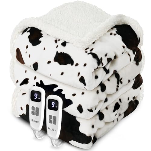 Heated Blanket King Blanket - Fast Heating Electric Blanket, Soft Heated Throw with 4 Time Settings,10 Heating Settings, Warm Gifts for Women Mom Grandma(90" x 100" Cow Print White) - color: 01 - Black Ombre-white, size: King 90" x 100"