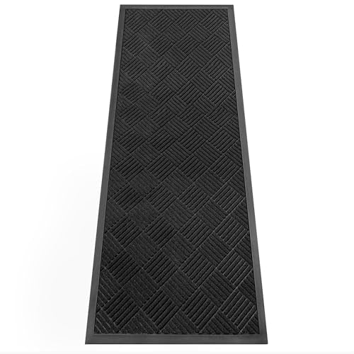Front Door Mat Outside Entrance, Dirt Trapper Doormat 72" x 24" | Absorbent Indoor Outdoor Welcome Mat for Entryway, All Weather Commercial Floor Mat for High Traffic Area, Diamond Black - color: Black Diamond, size: 2' x 6' (Rectangular)
