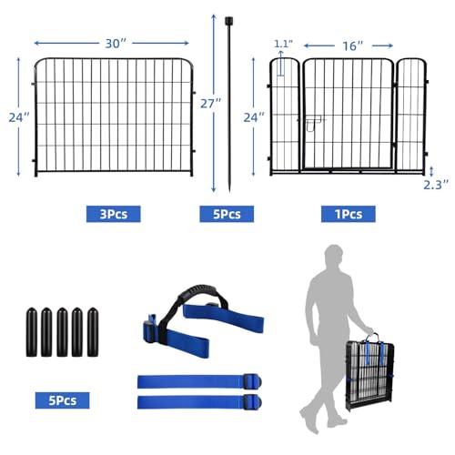 ADAVIN 24 in(H) Garden Fence with Gate, 4 Panels Total 9.8 Ft(L), Heavy Duty Iron Metal Animal Barrier Fence, Camping Fence, No Dig Garden Border Fencing for Yard - size: 4panels-24in(H)×9.8ft(L)