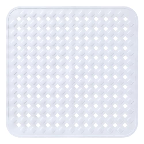 Yimobra Square Shower Mat Non Slip, Super Strong Suction Cups, 21"X21" Bath Tub Mat with Drain Holes, Machine Washable Fast Draining Bath Mats, Bathroom Essentials,White - color: White, size: 21 X 21 Inch