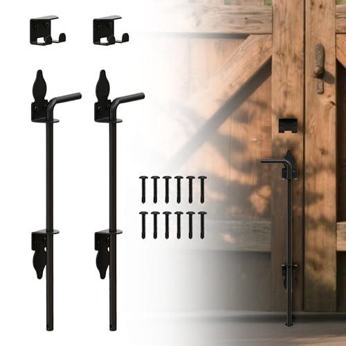 18" Heavy Duty Cane Bolts for Gates with Black Rustproof Powder Upgraded Hardware Gate Drop Rod for Wood PVC Vinyl Fences Gates, Double Doors-2 Pack - size: 18 Inch-2pack