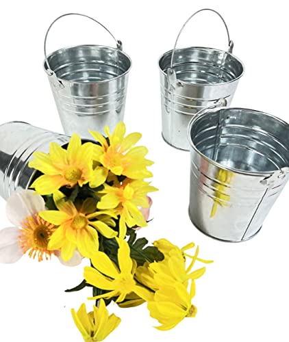 Regent 4 Metal Buckets 5 inch X 5 inch Galvanized Pail with handles for Wedding Decorations,Centerpieces for Party,Garden Planters