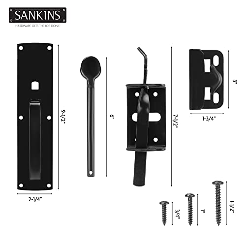 Thumb Gate Latch Hardware for Wooden Fences Heavy Duty, Self Locking Fence Latch Kit with Handle, Door Latch Gate Lock kit for Wooden/Vinyl Fence, Outdoor Metal Gate, Black Finish