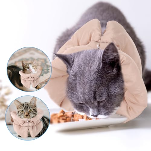 BOXOB Adjustable Lightweight Waterproof Recovery Collar | Soft for Cats & Dogs Kitten Cone to Stop Licking After Surgery - Prevents Licking Wounds (S, Khaki) - color: Khaki