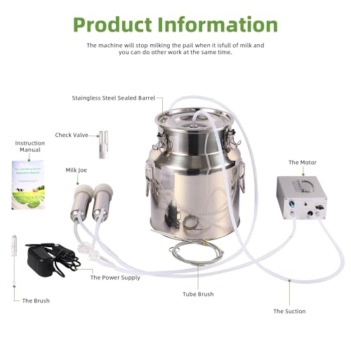 14L Cow Milking Machine,13200mAh Rechargeable & Portable Milker,304 Food Grade Bucket with Automatical Vacuum Pulsation for Cows - size: 14L Cow