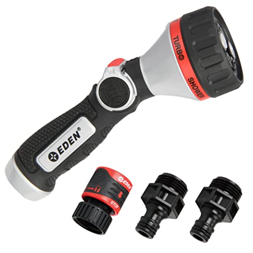 Eden 94824 Heavy Duty Metal Thumb-Control Garden Hose Spray Nozzle 6-Pattern High Pressure Sprayer W/Quick Connector for Hose Watering Garden&Lawn, Showering Pets& Outdoor Fun, Car Washing - style: Straight Thumb Control