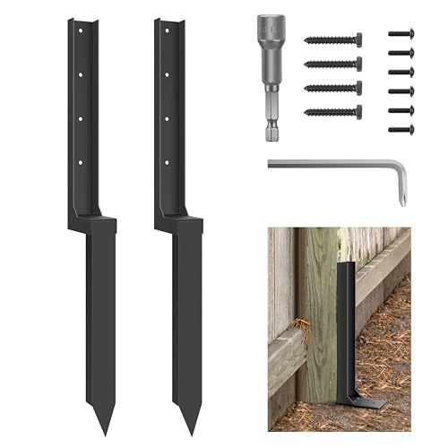 ArlinaL Fence Post Repair Kit, Thickened Steel Anchor Ground Spike | 2 Pack Heavy Duty Repair Stakes for Repair Tilted, Broken Wood Fence