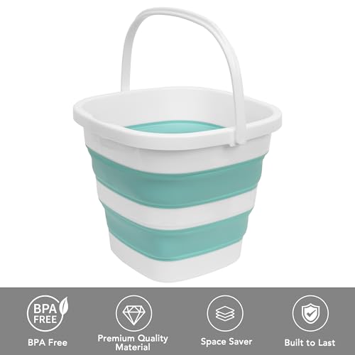 Collapsible Bucket, 2.6 Gallon 10L Mop Bucket for Cleaning, Car Washing, Portable Plastic Tub for Camping, RV, Beach, Fishing, Garden, Indoor and Outdoor Space Saving Wash Basin Ice Buckets - color: Green, size: 10L