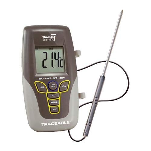 labForce (Powered by Thomas Scientific) Traceable Kangaroo Thermometer, Portable Digital Thermocouple with 42” Probe-Cable Reel-Storage Pouch, Pocket-Size with Stand, Highly Accurate Temperature Meter