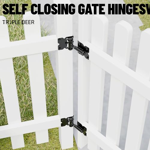 Heavy Duty Self-Closing Gate Hinge and Self-Locking Latch Hardware Kit | Stainless Steel Automatic Gate Hardware Kit for Wooden/Vinyl/PVC Fence Gate with Screws and Adjuster Tool, 2 Pack