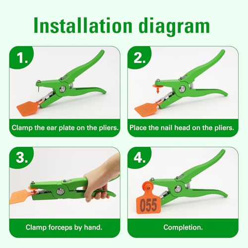 Cattle Ear Tags, Large Plastic Livestock Ear Tags for Sheep Cattle Calf Hog with Number 001-100/101-200/201-300, Animal Identification Ear Tag (Green, Ear Tag Pliers) - color: Green, size: Ear Tag Pliers