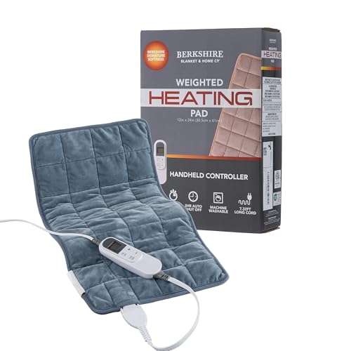 Berkshire Blanket Weighted Heating Pad - 12"x24" Electric Heat Wrap with 10 Heat Settings & Auto Shut Off - Soothing Heat Wrap for Back, Neck, Shoulders, Legs, Abdomen - Machine Washable & Portable - color: Polar Blue, size: 12" x 24"