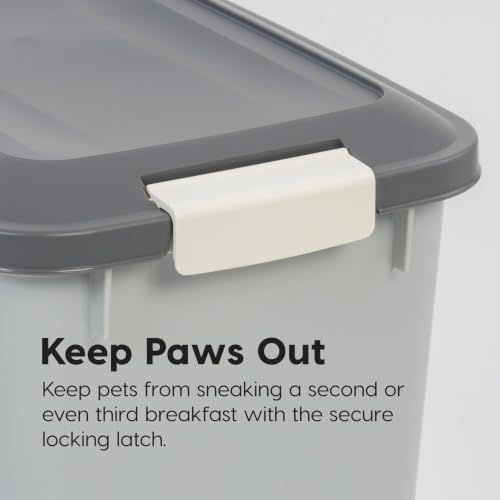 IRIS USA Dog Food Storage Container, Up to 54 lbs, Gray/Dark Gray | Made in USA, Comes with Wheels & 2-Cup Scoop, Airtight Seal, BPA-Free, Bird Seed, Cat food, Cat Litter, Treats, Pellets - color: Gray/Dark Gray, size: 54 lbs